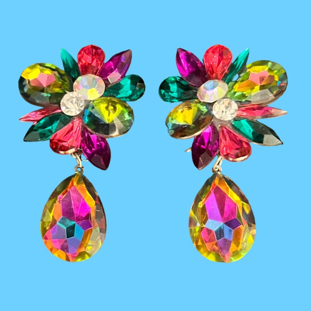 Multi Colored Rhinestone Drop Crystal Cluster Cli… - image 8